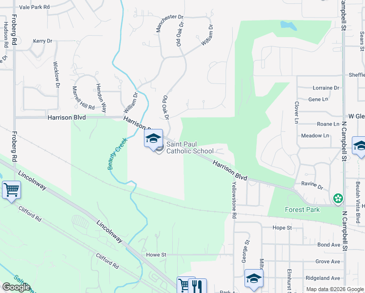 map of restaurants, bars, coffee shops, grocery stores, and more near Harrison Boulevard in Valparaiso