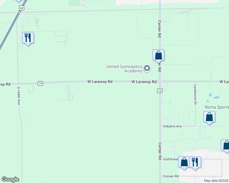 map of restaurants, bars, coffee shops, grocery stores, and more near 9721 West Laraway Road in Frankfort