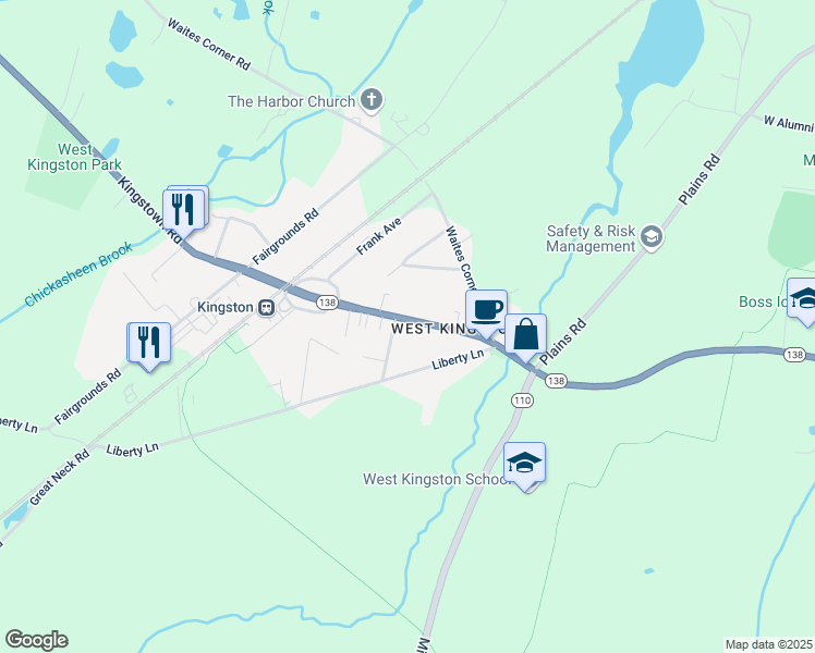 map of restaurants, bars, coffee shops, grocery stores, and more near 3454 Kingstown Road in South Kingstown