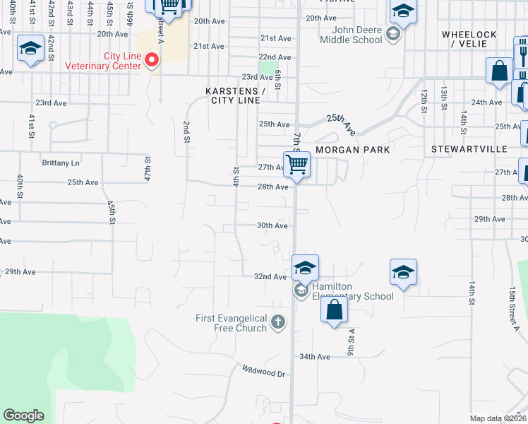 map of restaurants, bars, coffee shops, grocery stores, and more near 516 29th Avenue in Moline