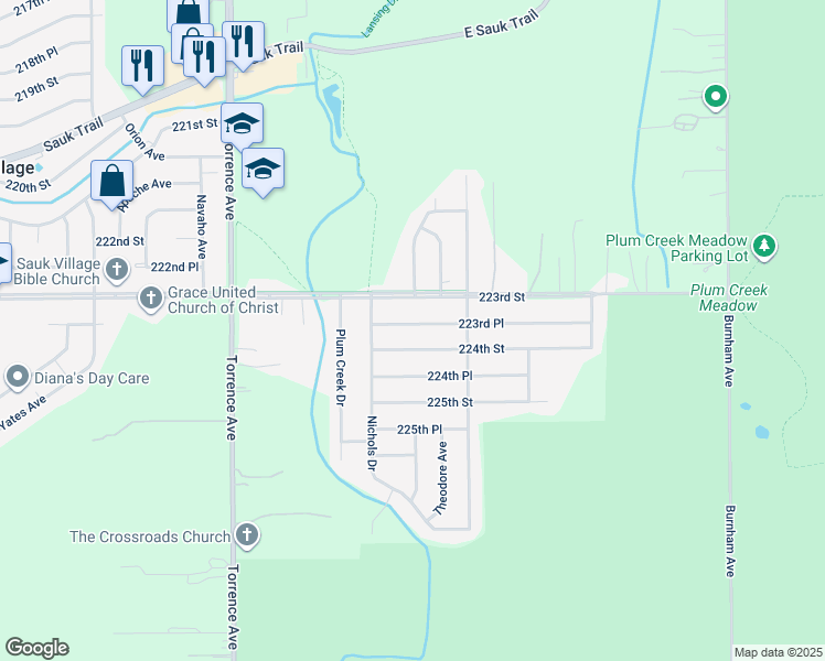 map of restaurants, bars, coffee shops, grocery stores, and more near 2860 223rd Place in Sauk Village