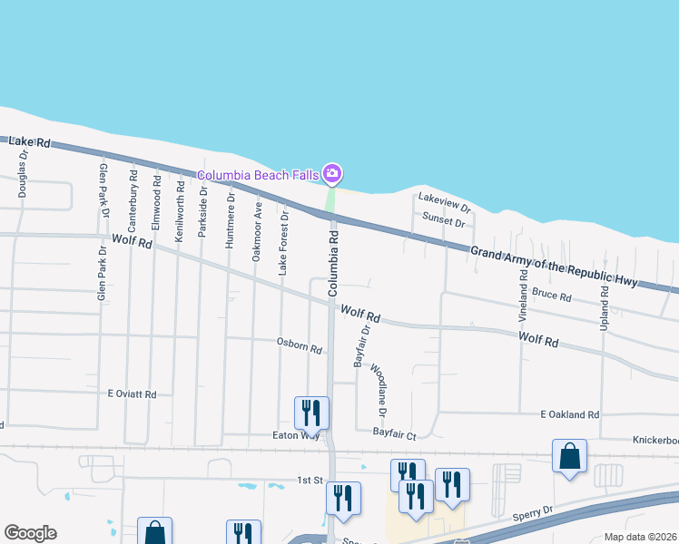 map of restaurants, bars, coffee shops, grocery stores, and more near 400 Columbia Road in Bay Village