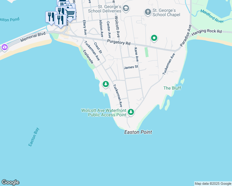 map of restaurants, bars, coffee shops, grocery stores, and more near 232 Tuckerman Avenue in Middletown