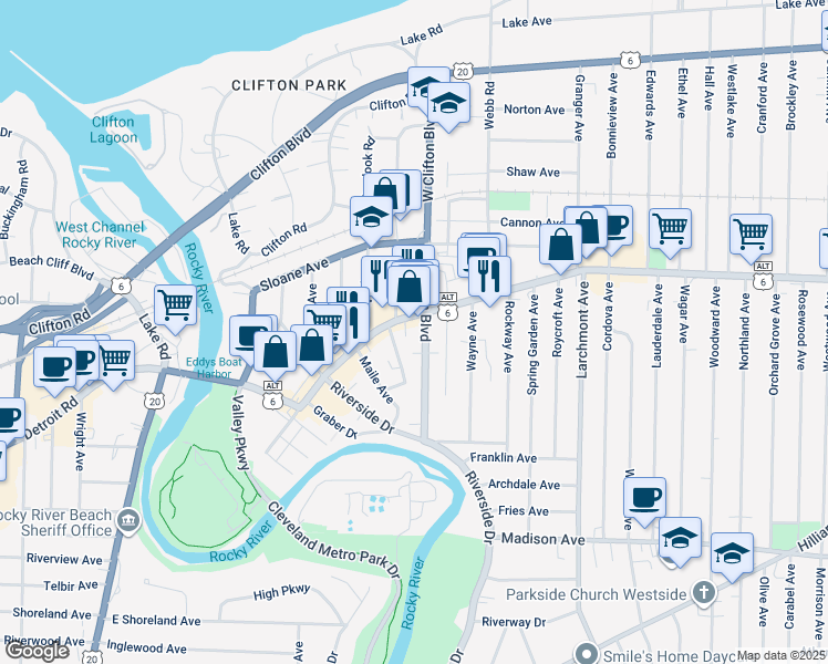map of restaurants, bars, coffee shops, grocery stores, and more near 18119 U.S. 6 Alternate in Lakewood
