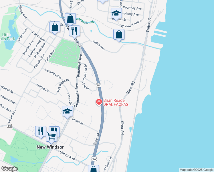 map of restaurants, bars, coffee shops, grocery stores, and more near 3204 Route 9W in New Windsor