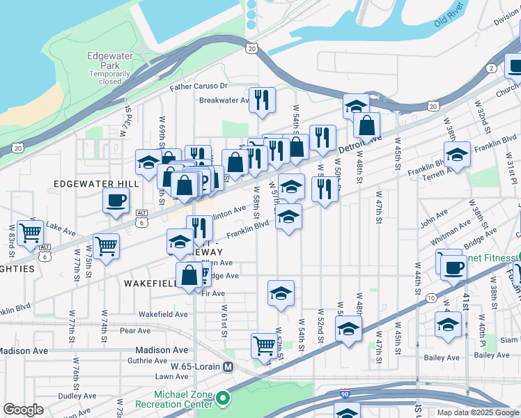 map of restaurants, bars, coffee shops, grocery stores, and more near 1437 West 58th Street in Cleveland