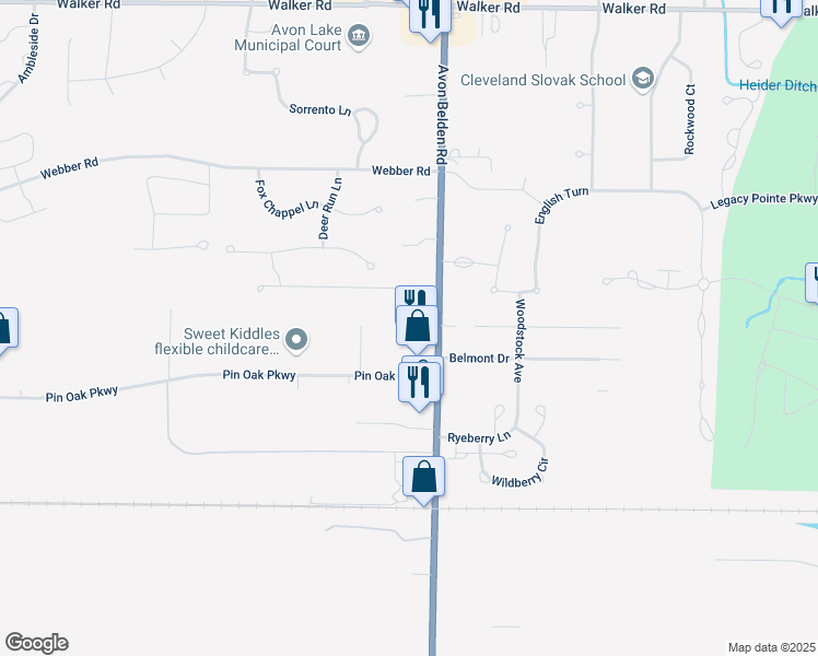 map of restaurants, bars, coffee shops, grocery stores, and more near 670 Avon Belden Road in Avon Lake