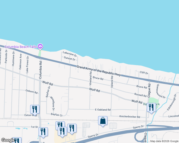map of restaurants, bars, coffee shops, grocery stores, and more near 24603 Lake Road in Bay Village