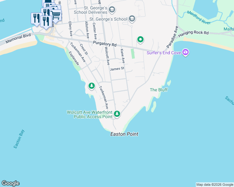 map of restaurants, bars, coffee shops, grocery stores, and more near 4 White Terrace in Middletown