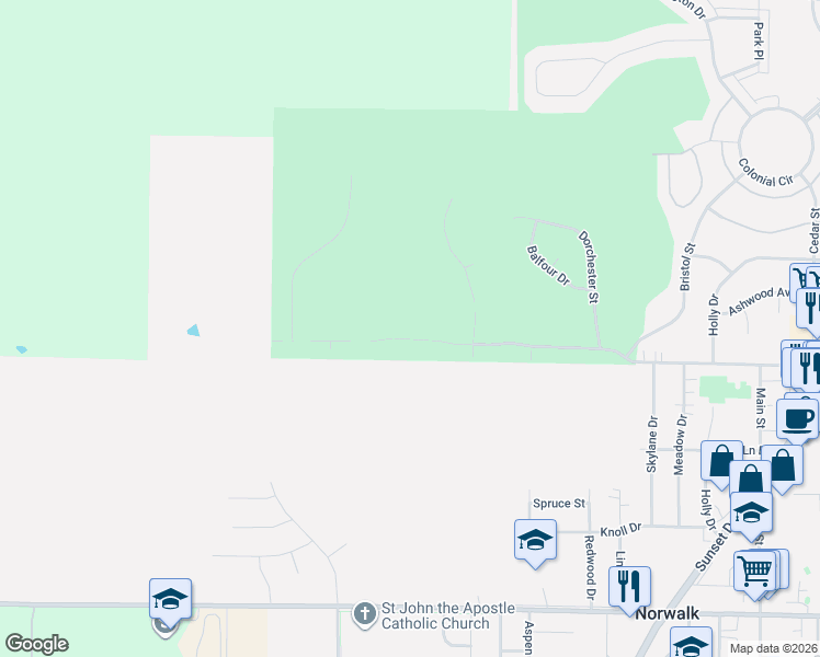 map of restaurants, bars, coffee shops, grocery stores, and more near 327 West High Road in Norwalk