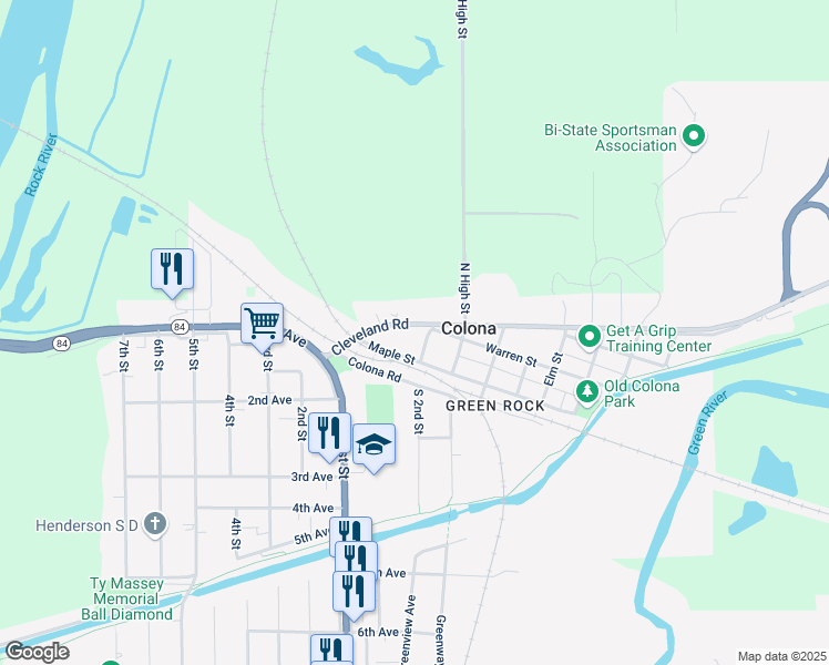 map of restaurants, bars, coffee shops, grocery stores, and more near 224 Cleveland Road in Colona