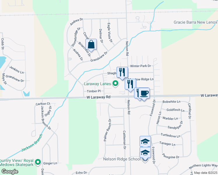 map of restaurants, bars, coffee shops, grocery stores, and more near 1902 Heatherway Lane in New Lenox