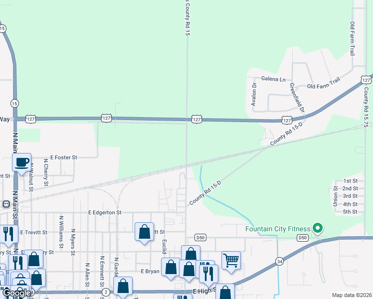 map of restaurants, bars, coffee shops, grocery stores, and more near 4377 Williams County Road 15 in Bryan