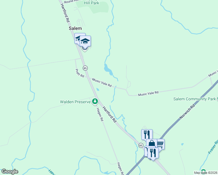 map of restaurants, bars, coffee shops, grocery stores, and more near 36 Music Vale Road in Salem