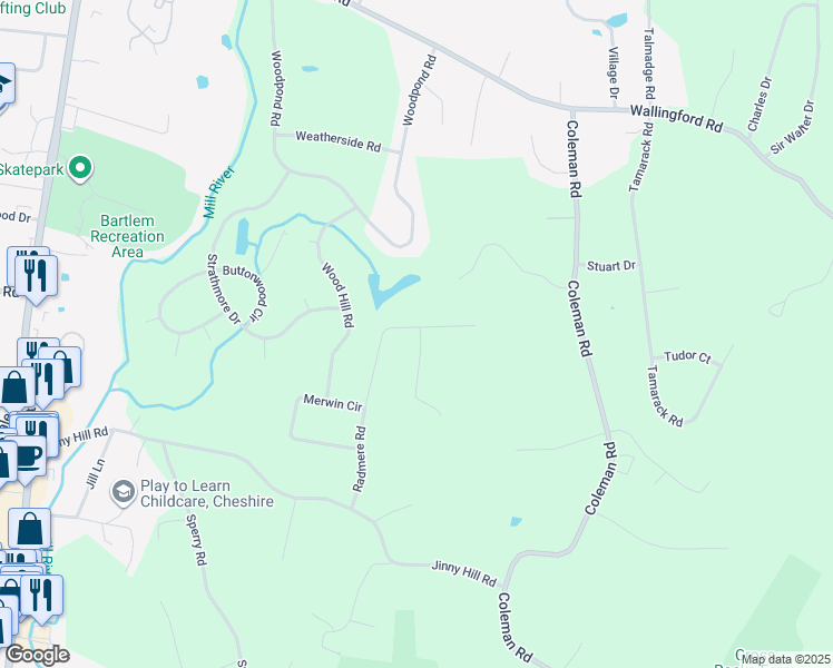 map of restaurants, bars, coffee shops, grocery stores, and more near 486 Radmere Road in Cheshire