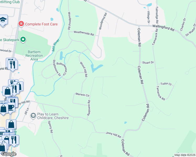 map of restaurants, bars, coffee shops, grocery stores, and more near 486 Radmere Road in Cheshire