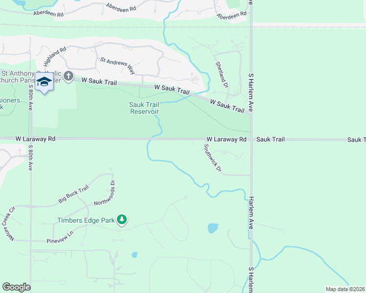 map of restaurants, bars, coffee shops, grocery stores, and more near 7277 West Laraway Road in Frankfort