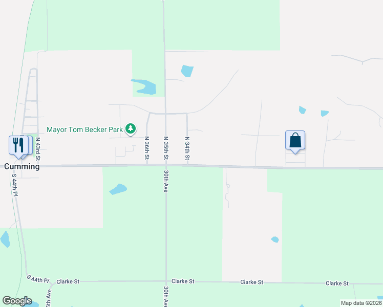 map of restaurants, bars, coffee shops, grocery stores, and more near 130 North 34th Street in Cumming