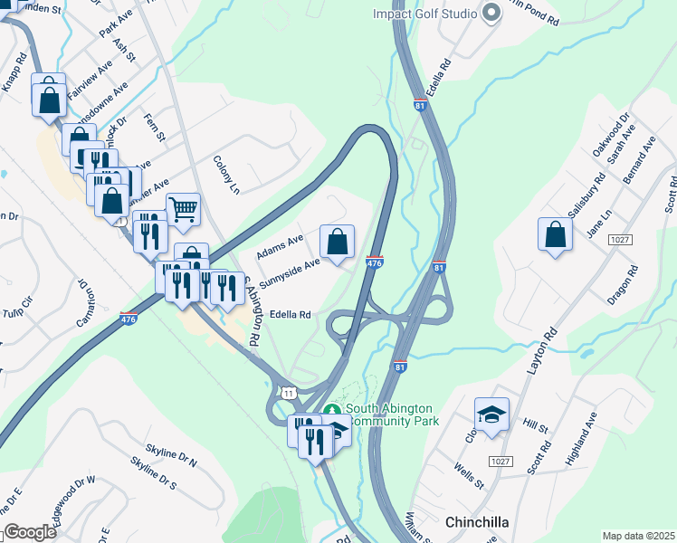 map of restaurants, bars, coffee shops, grocery stores, and more near 310 Sunnyside Avenue in Lackawanna County