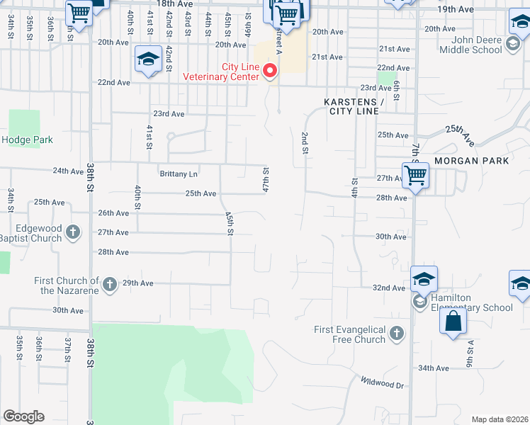 map of restaurants, bars, coffee shops, grocery stores, and more near 4617 26th Avenue in Rock Island