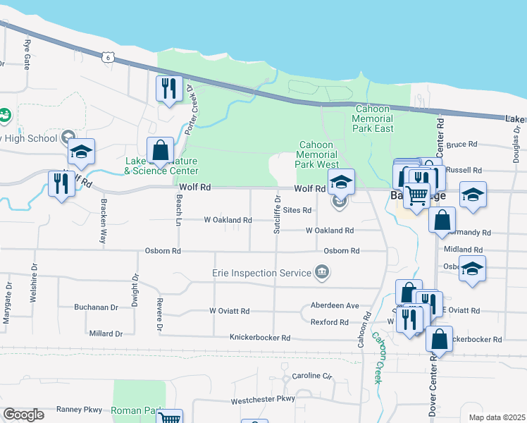 map of restaurants, bars, coffee shops, grocery stores, and more near 28134 W Oakland Rd in Bay Village