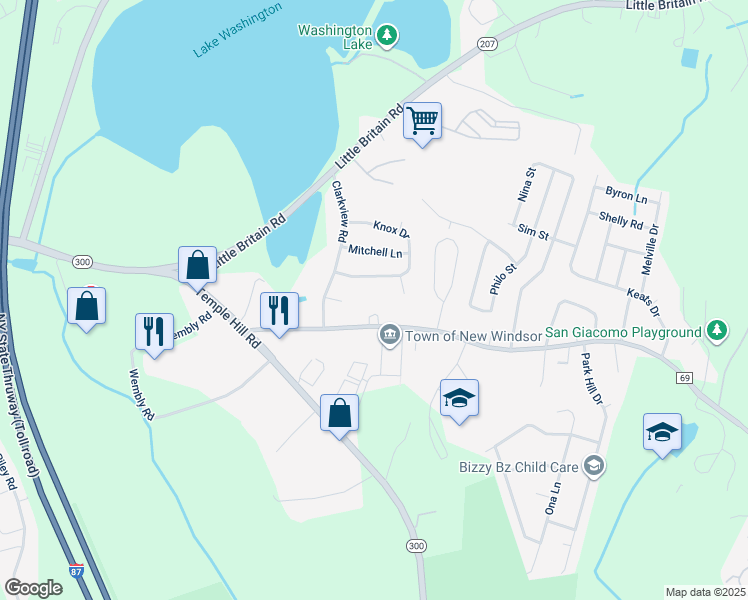 map of restaurants, bars, coffee shops, grocery stores, and more near 574 Union Avenue in New Windsor