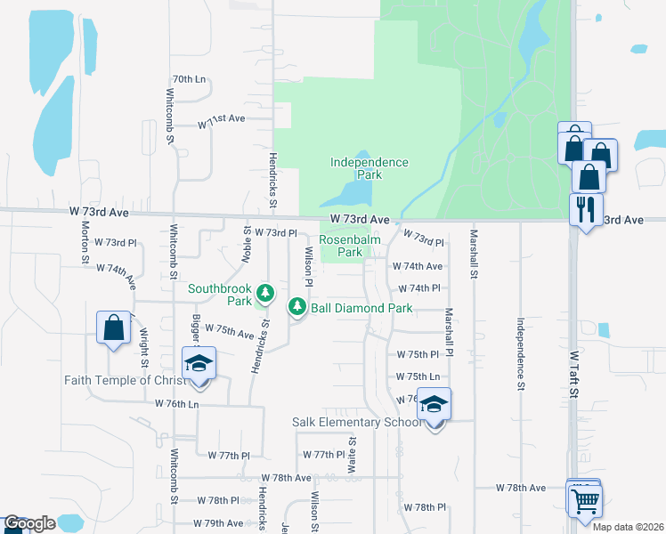 map of restaurants, bars, coffee shops, grocery stores, and more near 3278 W 74th Ct in Merrillville