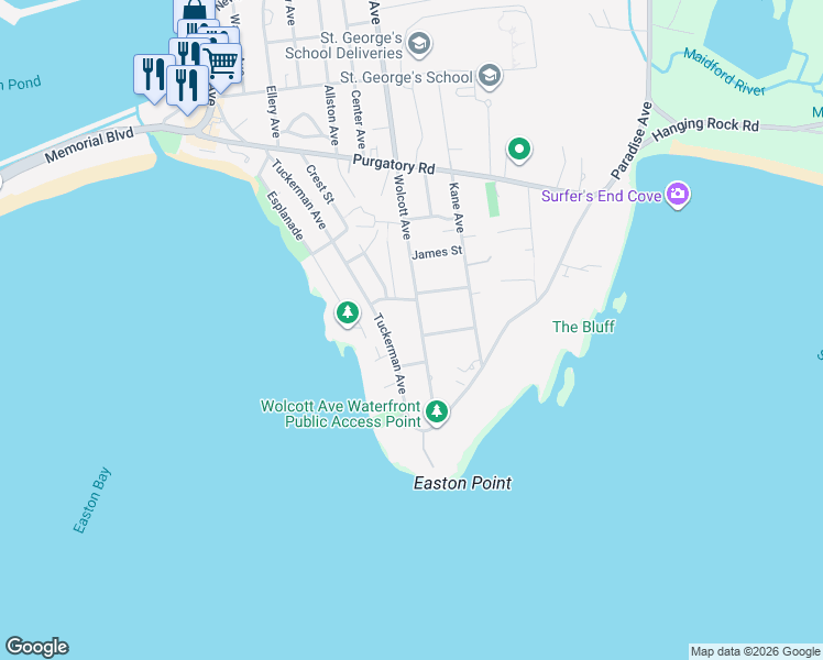 map of restaurants, bars, coffee shops, grocery stores, and more near 4 White Terrace in Middletown