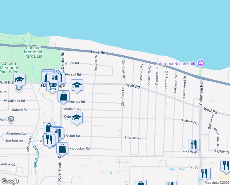map of restaurants, bars, coffee shops, grocery stores, and more near 26600 Jefferson Court in Bay Village