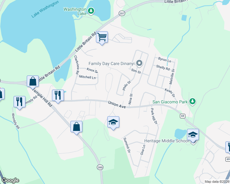 map of restaurants, bars, coffee shops, grocery stores, and more near 414 Philo Street in New Windsor