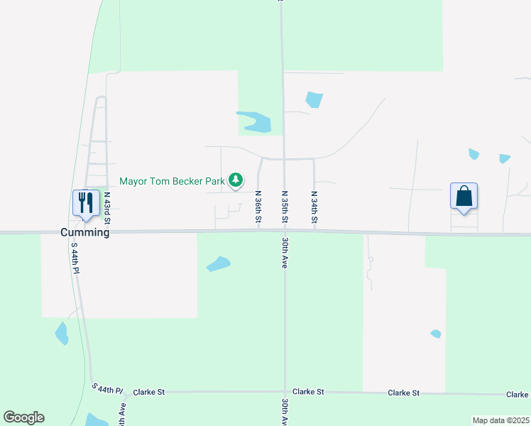 map of restaurants, bars, coffee shops, grocery stores, and more near 130 North 36th Street in Cumming