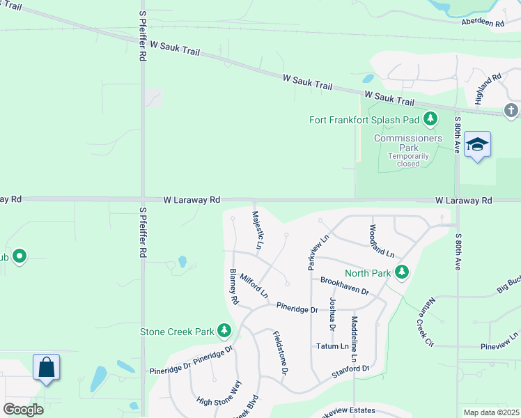 map of restaurants, bars, coffee shops, grocery stores, and more near 22303 Majestic Lane in Frankfort