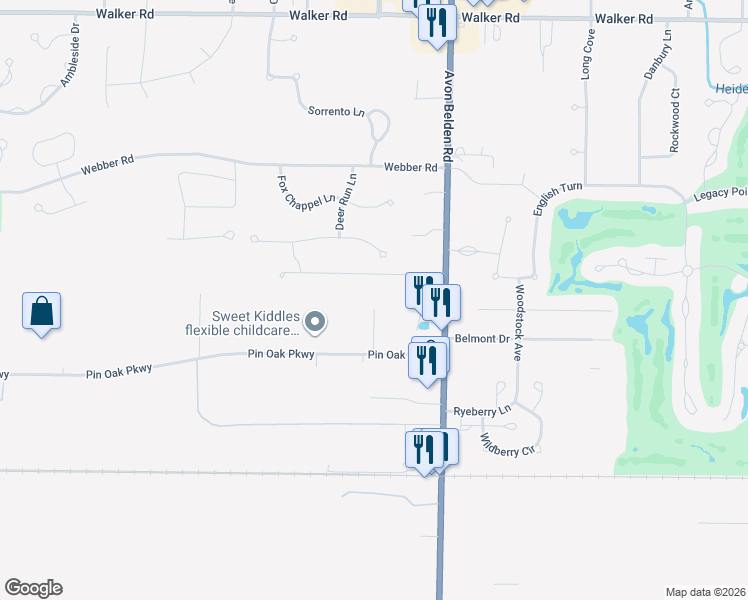 map of restaurants, bars, coffee shops, grocery stores, and more near 650 Commerce Parkway in Avon Lake