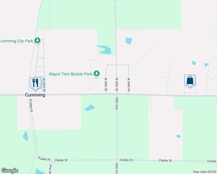 map of restaurants, bars, coffee shops, grocery stores, and more near 130 North 36th Street in Cumming