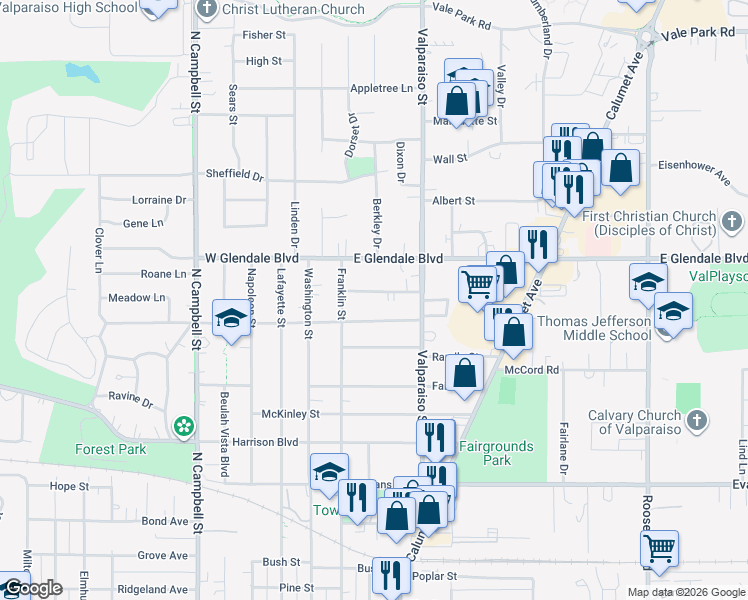 map of restaurants, bars, coffee shops, grocery stores, and more near 104 Stanley Street in Valparaiso