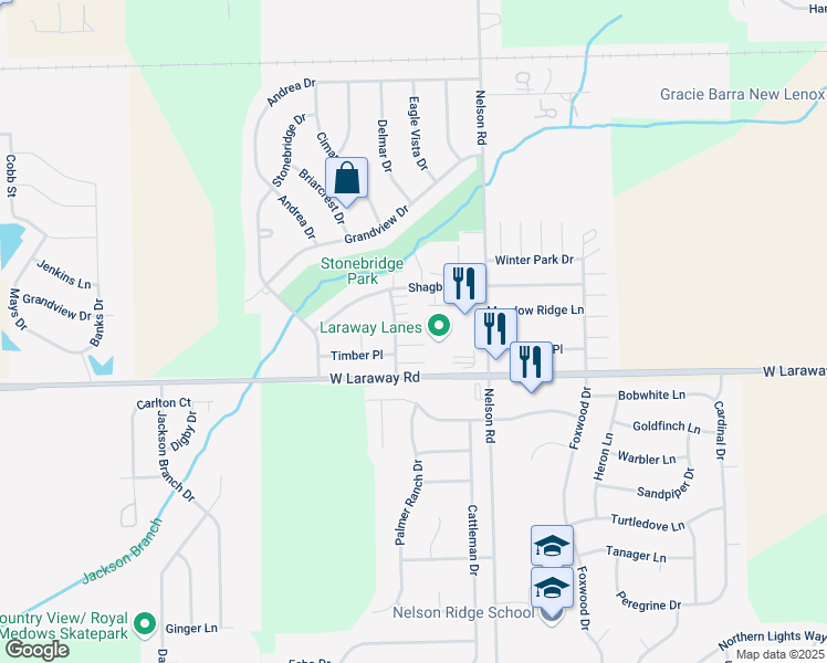 map of restaurants, bars, coffee shops, grocery stores, and more near 1902 Heatherway Lane in New Lenox