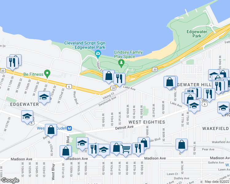 map of restaurants, bars, coffee shops, grocery stores, and more near 9215 Viking Court in Cleveland