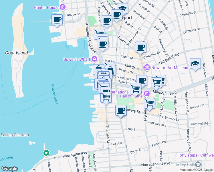 map of restaurants, bars, coffee shops, grocery stores, and more near in Newport