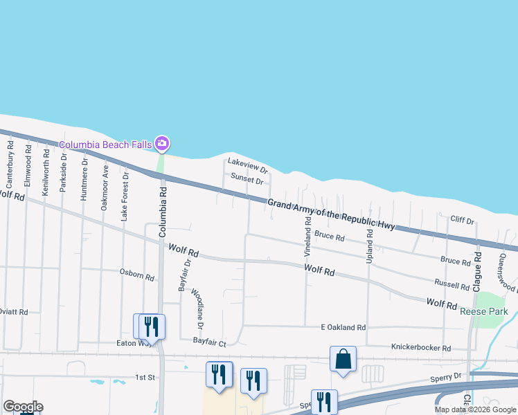 map of restaurants, bars, coffee shops, grocery stores, and more near 24827 Lake Road in Bay Village