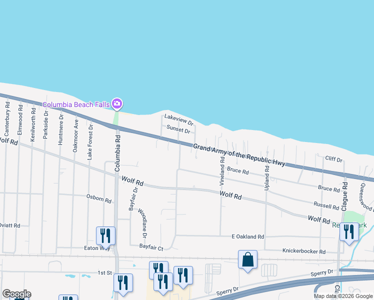 map of restaurants, bars, coffee shops, grocery stores, and more near 24827 Lake Rd in Bay Village