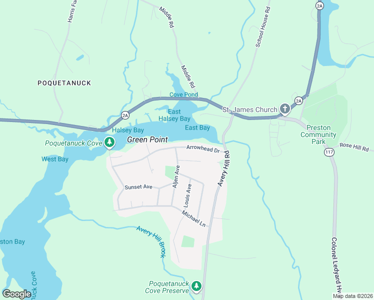 map of restaurants, bars, coffee shops, grocery stores, and more near 17 Arrowhead Drive in Ledyard