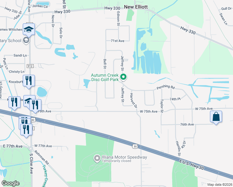 map of restaurants, bars, coffee shops, grocery stores, and more near 7409 Vale Drive in Schererville
