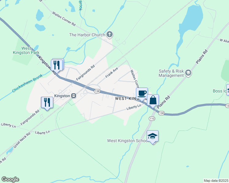 map of restaurants, bars, coffee shops, grocery stores, and more near 3481 Kingstown Road in South Kingstown