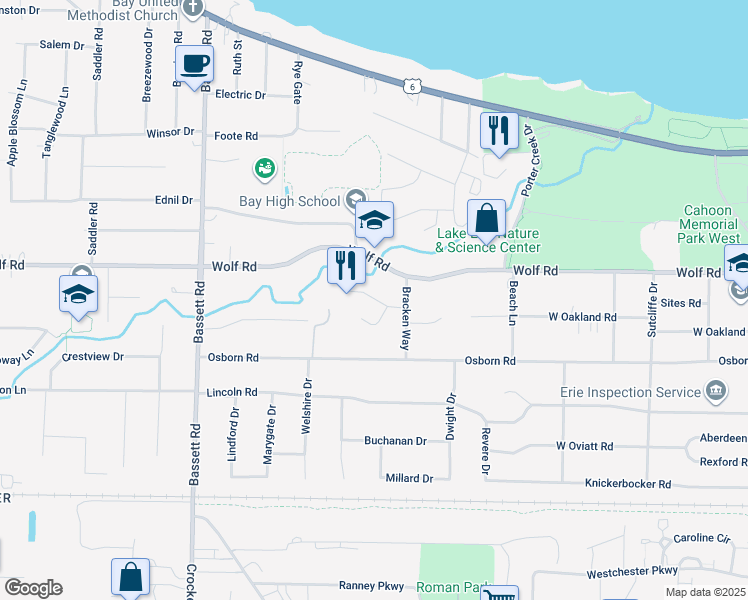 map of restaurants, bars, coffee shops, grocery stores, and more near 29220 Inverness Drive in Bay Village