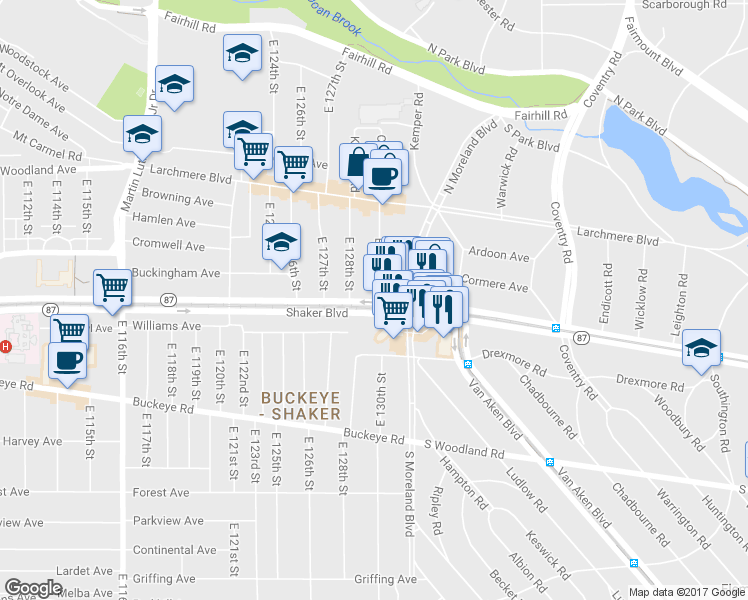 map of restaurants, bars, coffee shops, grocery stores, and more near 0 Ohio 10 in Cleveland