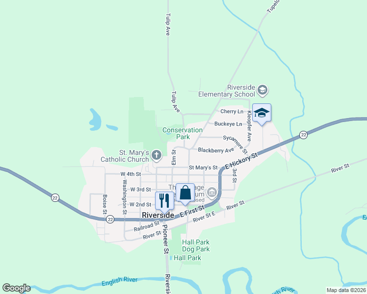 map of restaurants, bars, coffee shops, grocery stores, and more near 498 Vine St in Riverside