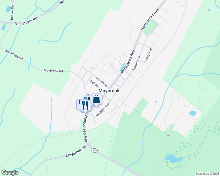 map of restaurants, bars, coffee shops, grocery stores, and more near Homestead Avenue & Broadway in Maybrook