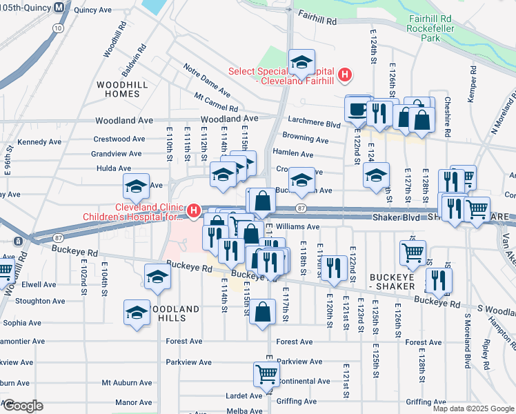 map of restaurants, bars, coffee shops, grocery stores, and more near in Cleveland