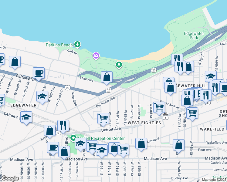 map of restaurants, bars, coffee shops, grocery stores, and more near 9215 Viking Court in Cleveland