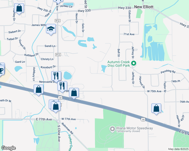 map of restaurants, bars, coffee shops, grocery stores, and more near 7341 Fenway Lane in Schererville